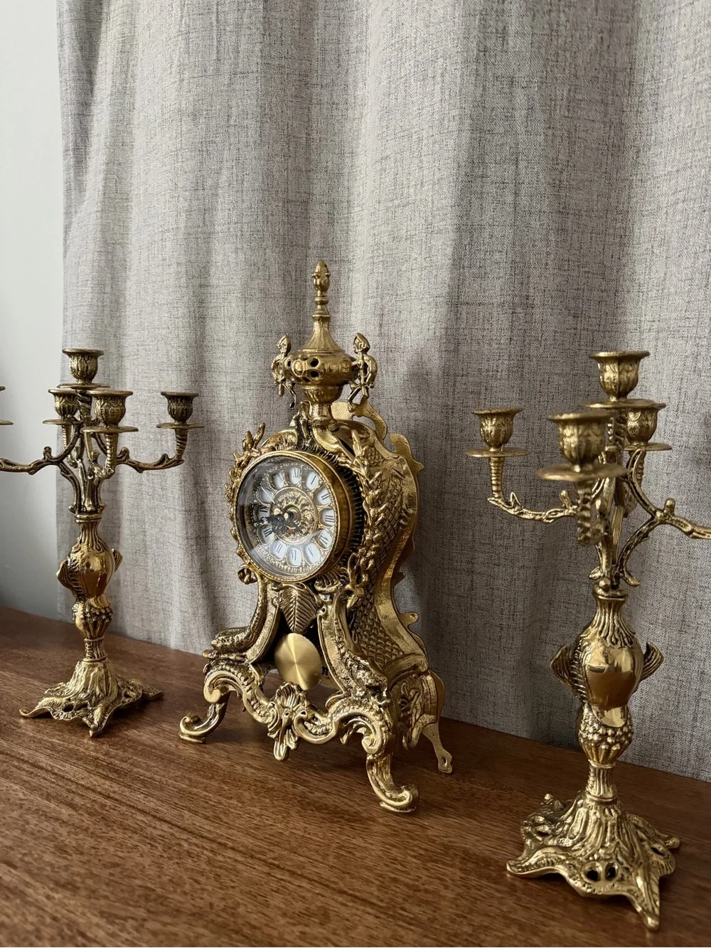 Ornate Gold Mantel Clock and Candelabra Set - Decorative Home Wall Decor